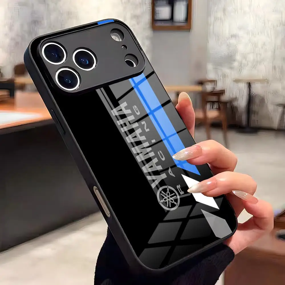 Y-YamAha-a حافظة لهاتف آيفون 17 برو ماكس 16 15 14 برو ماكس 13 11 X Xs Xr 8 7Plus غطاء زجاجي