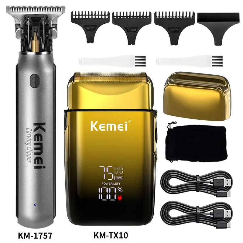 Máquina de Cortar Cabelo Kemei Km-1995 Km-1757 Km-TX10, Cortador de Cabelo Sem Fio Recarregável para Barbeiro