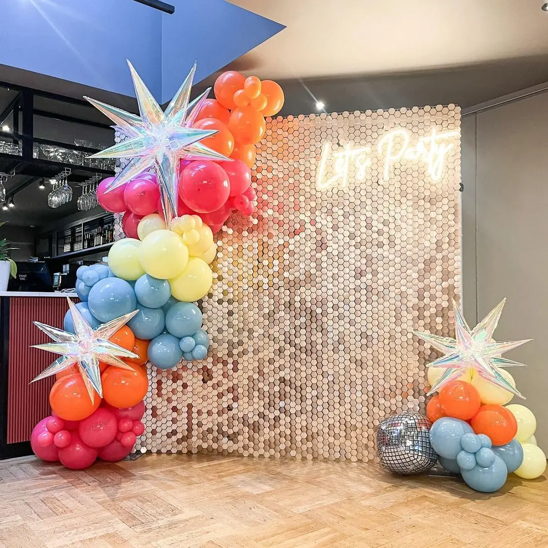 

Shimmer Wall Backdrop Hexagon Champagne Wall Panels 24/32/54Pcs Sequins Shimmer Wall Decor for Birthday Wedding Party Decoration