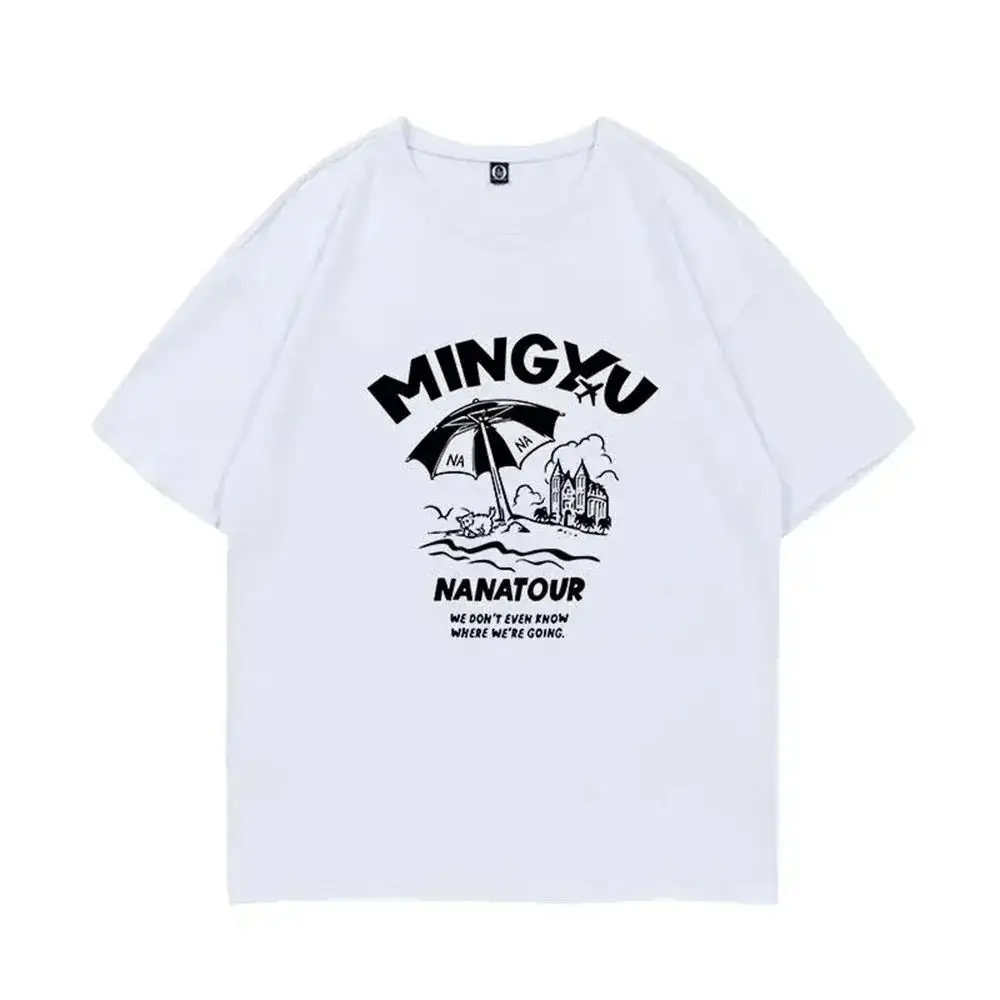 Summer Minimalist White Letter Printed Short Sleeved Kpop Nanatour Women's T-shirt Niche Chill Y2k Women's Cotton Top 90093