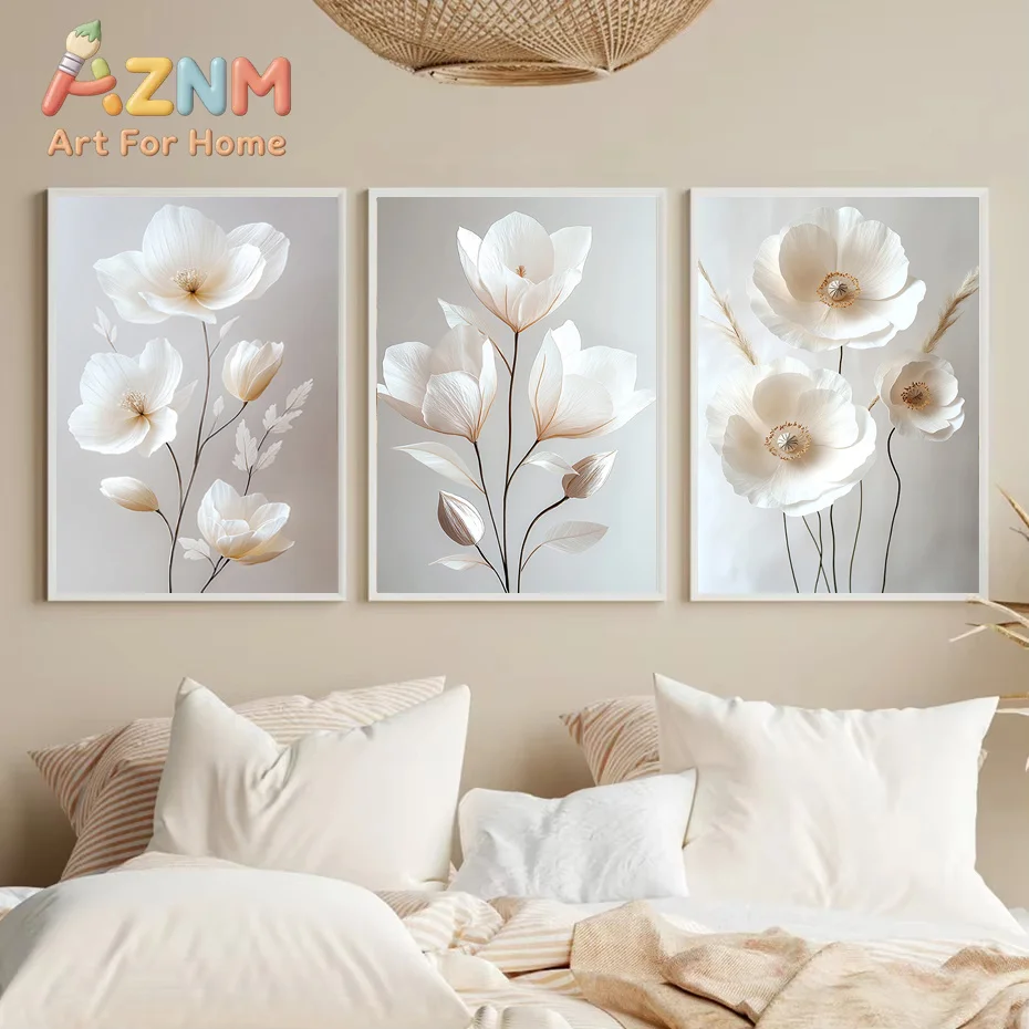 Scandinavian Beige Peony Flower Art Poster Modern Flower Botanical Wall Decor Beautiful Art Canvas Print Home Bedroom Decor