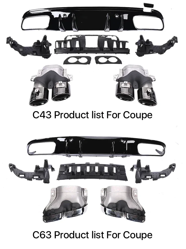 C63 C43 Style Rear Diffuser With Exhaust Endtips For Mercedes Benz C class W205 Sedan Coupe 2015-2021 C180 C200  Accessories