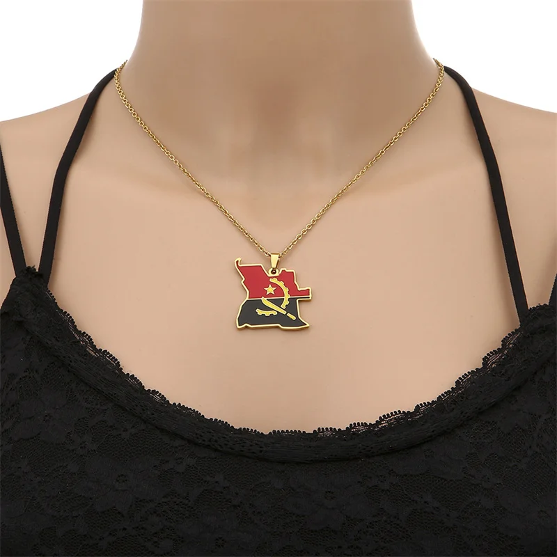 

European And American Stainless Steel Angola Map Pendant Necklace