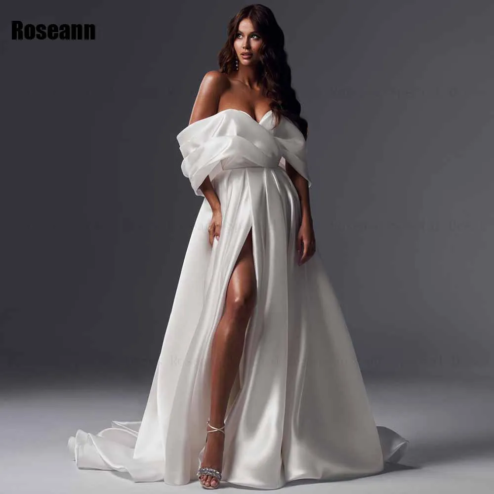 

Exquisite A-line Wedding Dress Draped Pleat Ruffle Criss-Cross Front Split Open Back Bride Dresses Floor Length robe de mariée