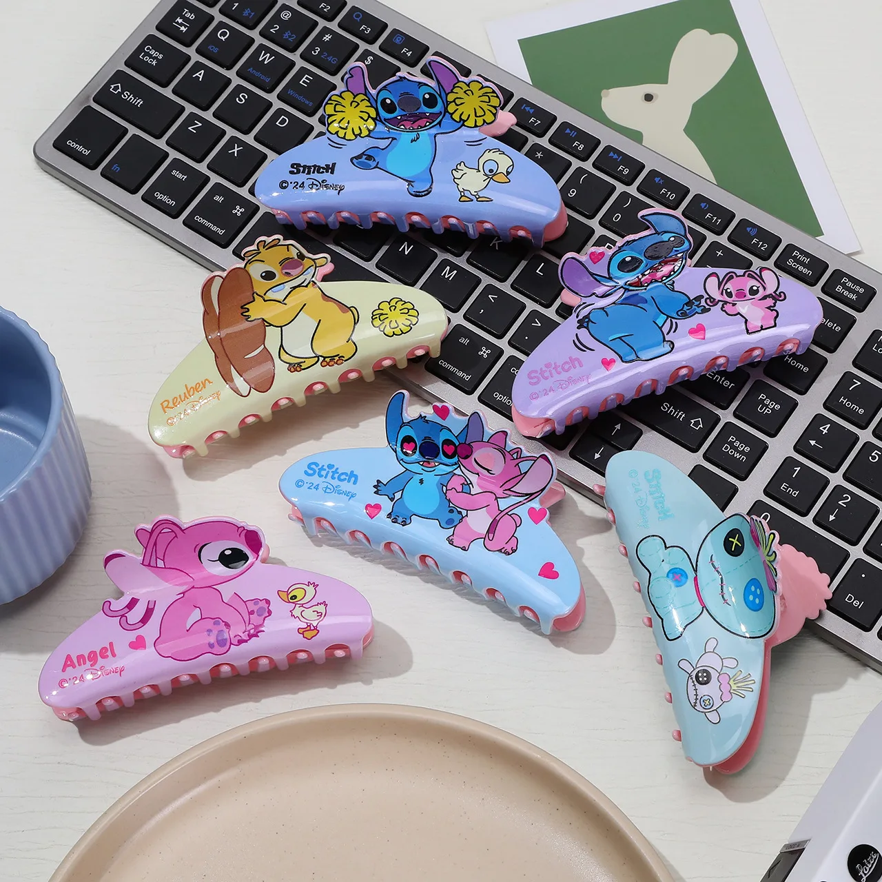 Stitch Acrylic Hair Sewn Claw Clip Cartoon Angel Hairclip Lilo & Stitch Anime Peripheral Cute Barrette for Girl Birthday Gift