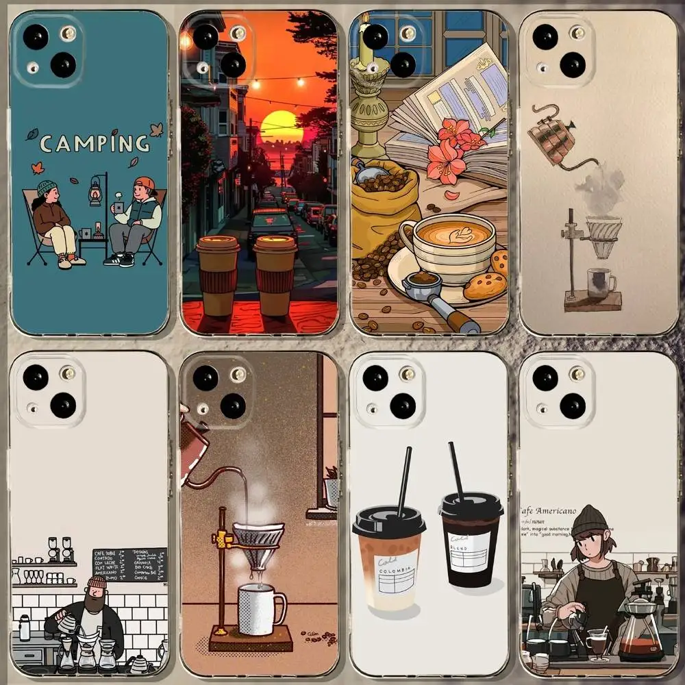 

coffee time Phone Case For iPhone 16,15,14,13,12,11 Plus,Pro,Max,XR,XS,X,7,8 Plus,SE,Mini Soft Transparent Cover