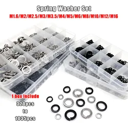 1 Set Spring Split Lock Washer Elastic Gasket GB93 Mix M1.6 M2 M2.5 M3 M4 M5 M6 M8 M10 M12 M16 Kit Black 304 A2 Stainless Steel