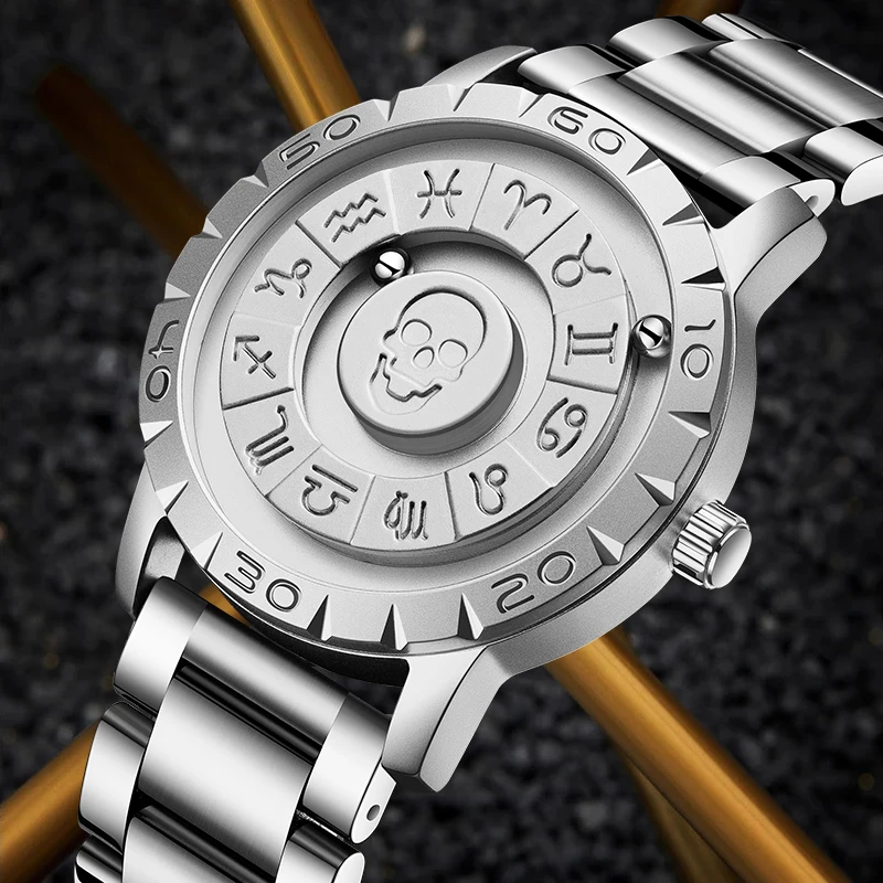 

FOXBOX уникальный дизайн мужские часы креативный циферблат с бусинами модные роскошные повседневные мужские часы из нержавеющей стали с черепом магнитные кварцевые часы