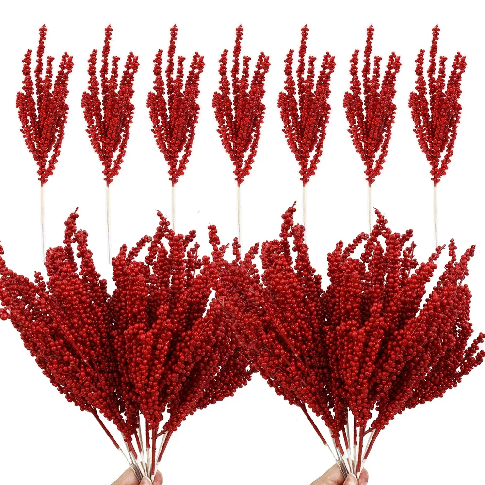 عيد الميلاد فروع التوت الأحمر الاصطناعي هولي بيري الجذعية وهمية الزهور إكليل لشجرة عيد الميلاد الحلي السنة الجديدة ديكور المنزل #6