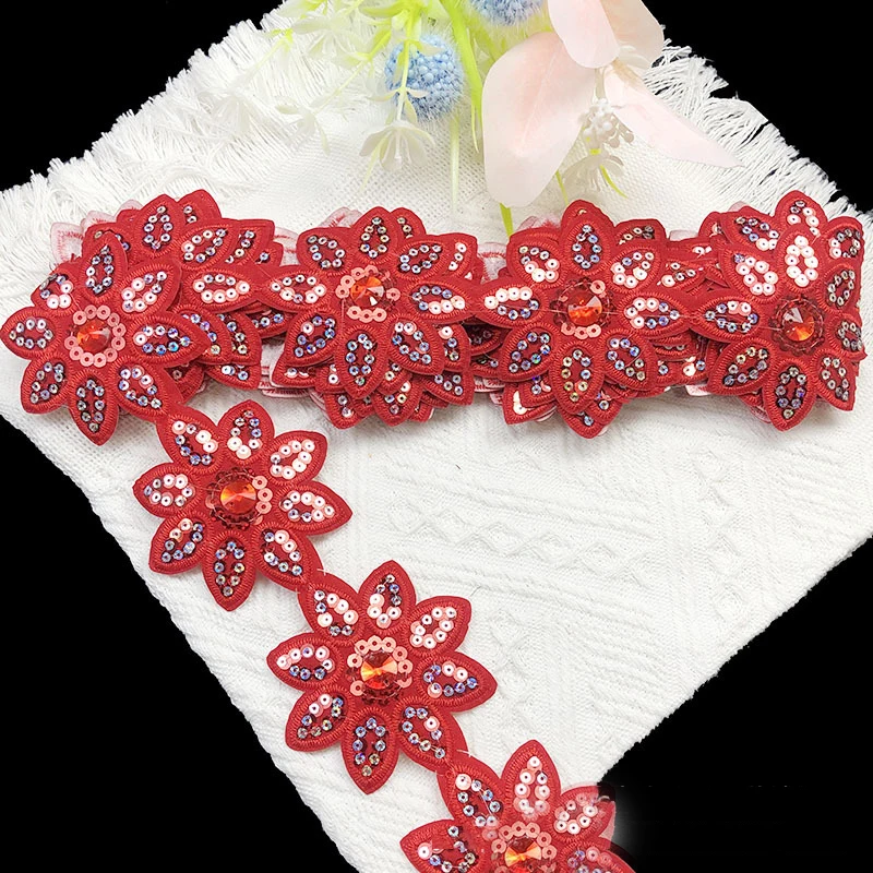 1/2/4.5 Yards Flower Sequins Sewing on Ribbon Lace Appliques Trims Dress DIY Craft Supplies Sewing Accessories 7.5cm Width 2023