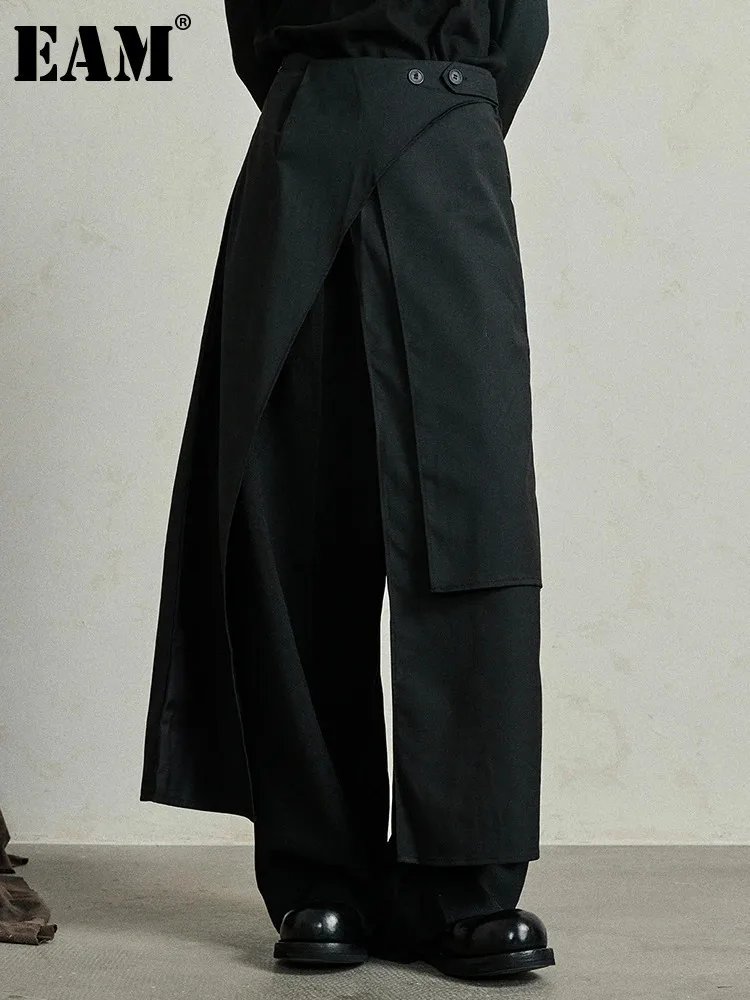 

[EAM] Черная длинная юбка до половины тела с высокой талией и нерегулярным разрезом, женская модная новинка весны и осени 2024, 1DF8244