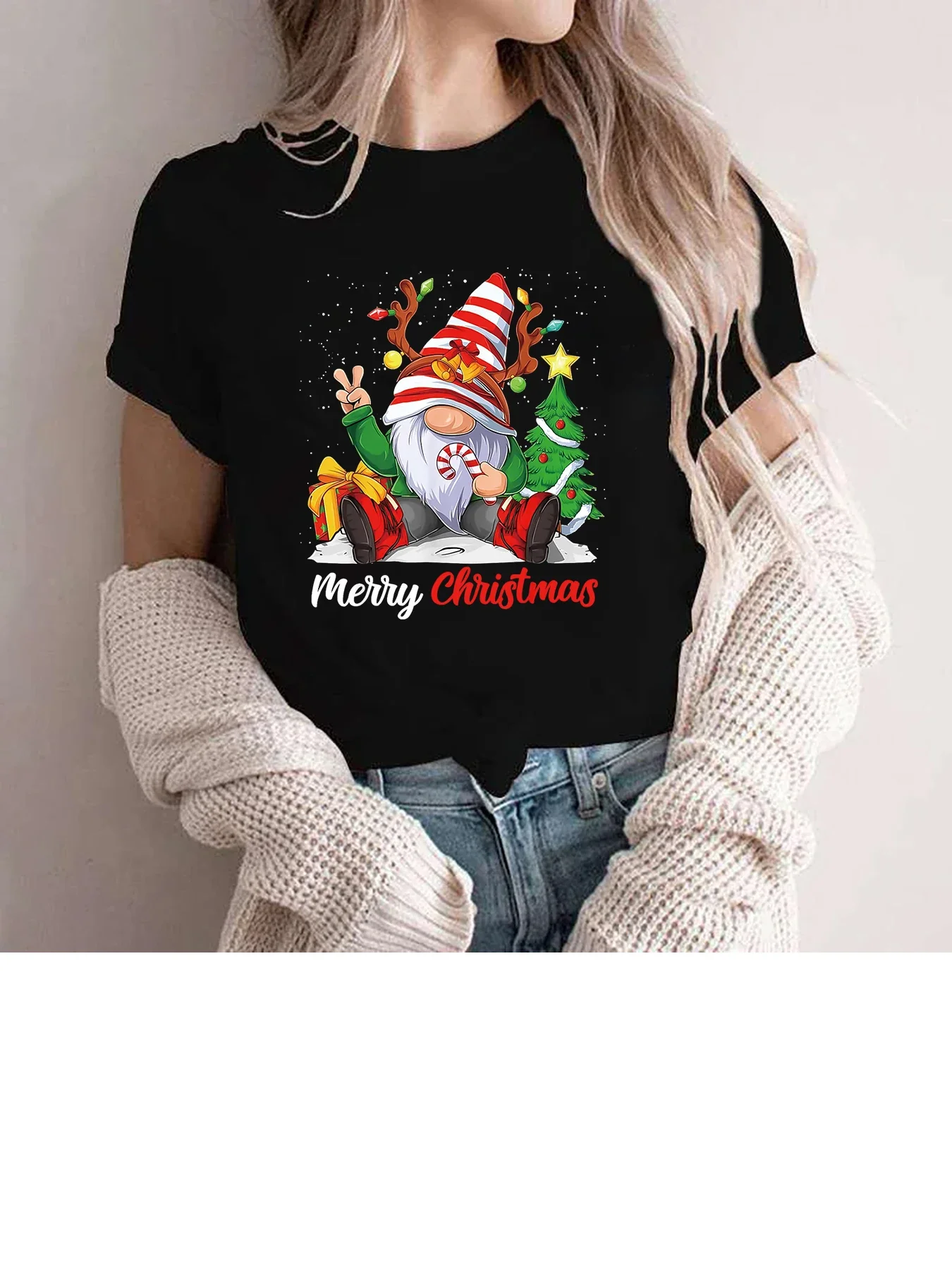 Merry Christmas Print T Shirt Women Short Sleeve O Neck Loose Tshirt Summer Tee Shirt Gnome Family Christmas Graphic Female Tops