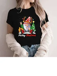 Merry Christmas Print T Shirt Women Short Sleeve O Neck Loose Tshirt Summer Tee Shirt Gnome Family Christmas Graphic Female Tops