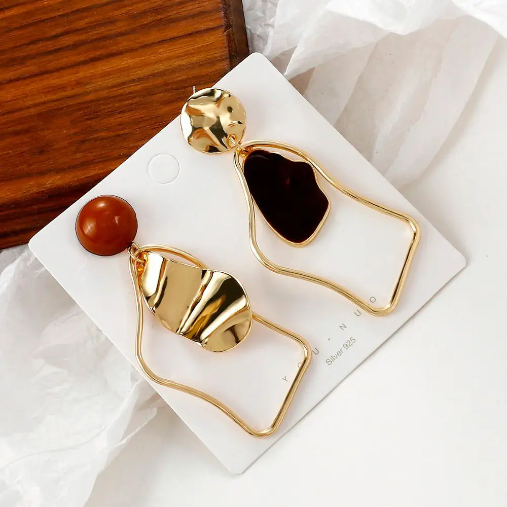 Flashbuy Fashion Geometric Metal Vintage Asymmetrical Earrings Jewelry Irregular Drop Earrings