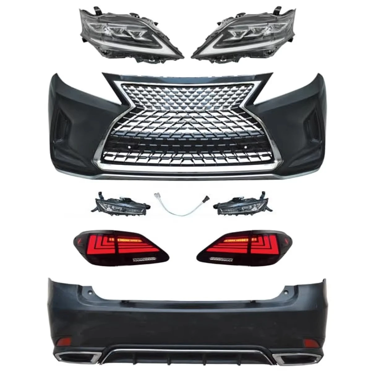 

Car Bumpers for Lexus RX 2009-2015 Facelift to 2021 Look Model with Headlights Front Bumper Assembly Rear Bumpers Grilles