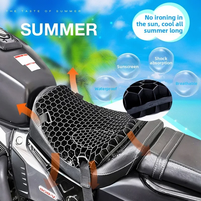 

3D Honeycomb Motorcycle Seat Cushion Gel TPE Shock Absorbing Breathable Quick Drying Universal Fit Pain Relief for Long Rides