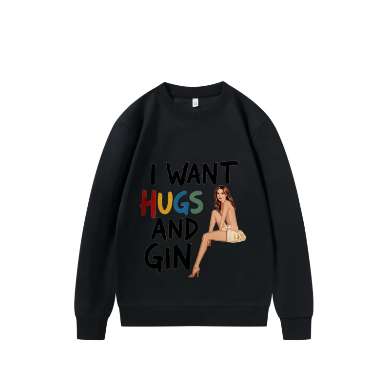 سويت شيرت رجالي باللون الأسود ونص الجن مع رسومات نسائية للارتداء الكاجوال