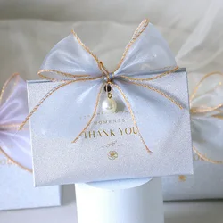 Ribbon Bowknot Candy Box Paper Bag Wedding Candy Packaging Box Wedding Event Birthday Party Favors Baby Shower Decor Gift Box