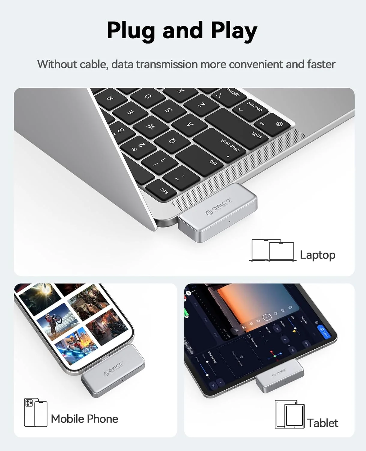 ORICO FlashPod 1TB MINI Magnetic Portable SSD Up to 2000MB/s ProRes with Direct Plug for iPhone 15 16 Series, Tablets, Laptop