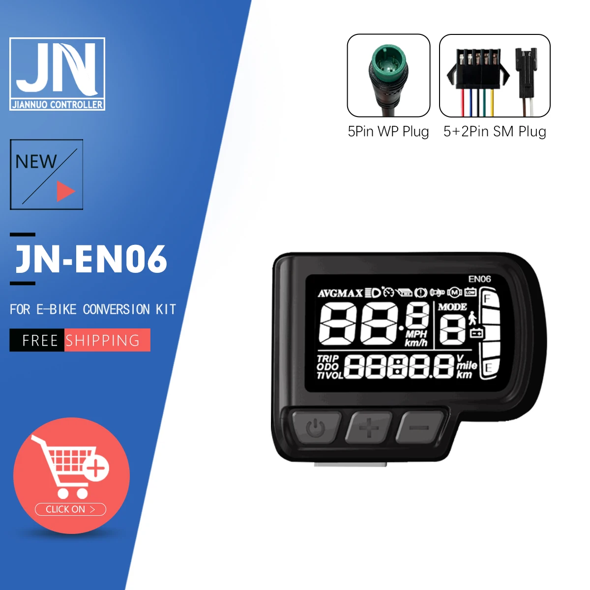 

Дисплей JN EN06 для электровелосипеда 24В/36В/48В, 5-контактный разъем SM/водонепроницаемый, ЖК-панель для контроллера с тремя режимами, аксессуары
