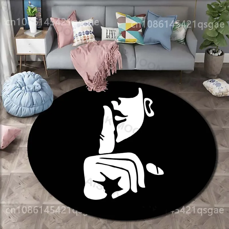 Multiple sizes Silence gesture icon Print Round Carpet for Living Room Bedroom Sofa Table Floor Mat Area Rug Luxury Gift