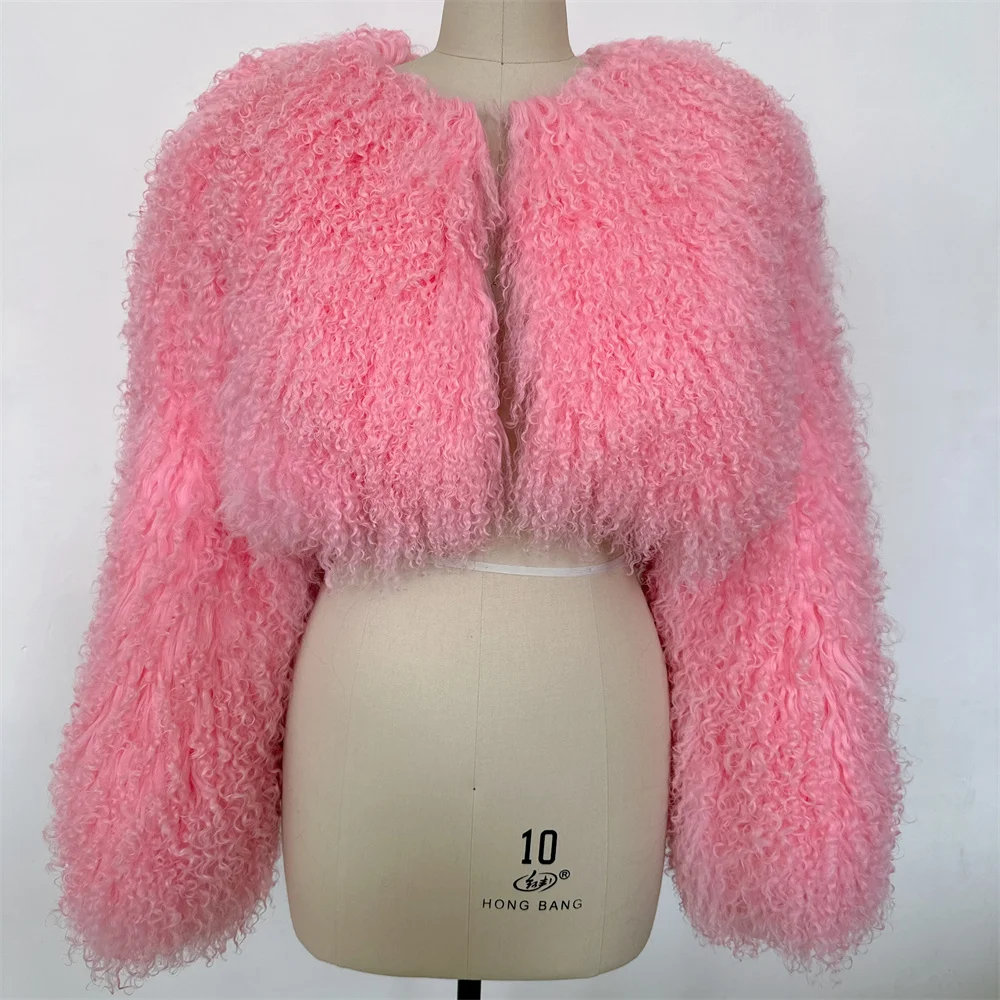 30cm New Style Genuine 100% Mongolian Sheepskin Real Fur Jacket Women Winter Coat High-Quality Sheepskin OverCoat