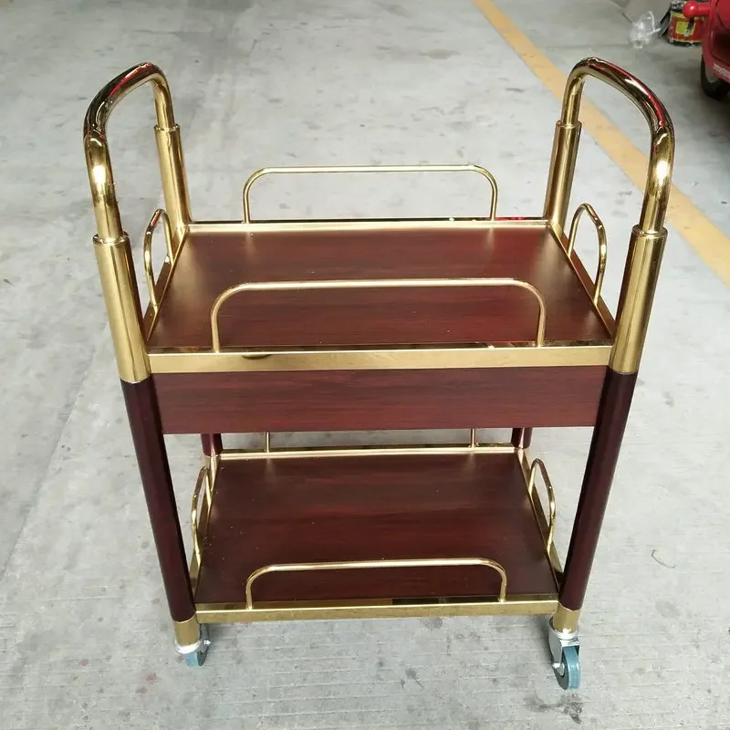 Manufacturer supply, double-layer luxury titanium edge wine truck, hot pot truck, three-layer tea truck, hotel service truck