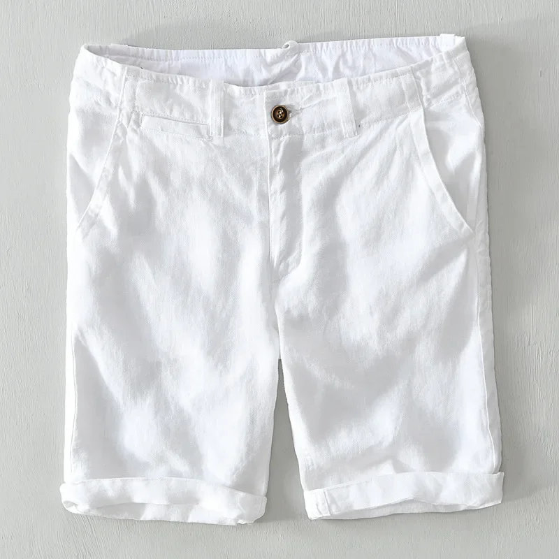 Pantalones cortos de lino puro para hombre, Shorts holgados a la moda para vacaciones en la playa, informales, Y2894 talla grande, 100%