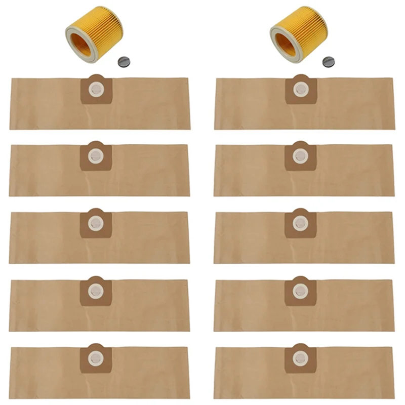 10Pcs Dust Bag 2Pcs Filter For KARCHER WD3 Premium WD 3,300 M WD 3,200 WD3.500 P 6,959-130 Vacuum Cleaner