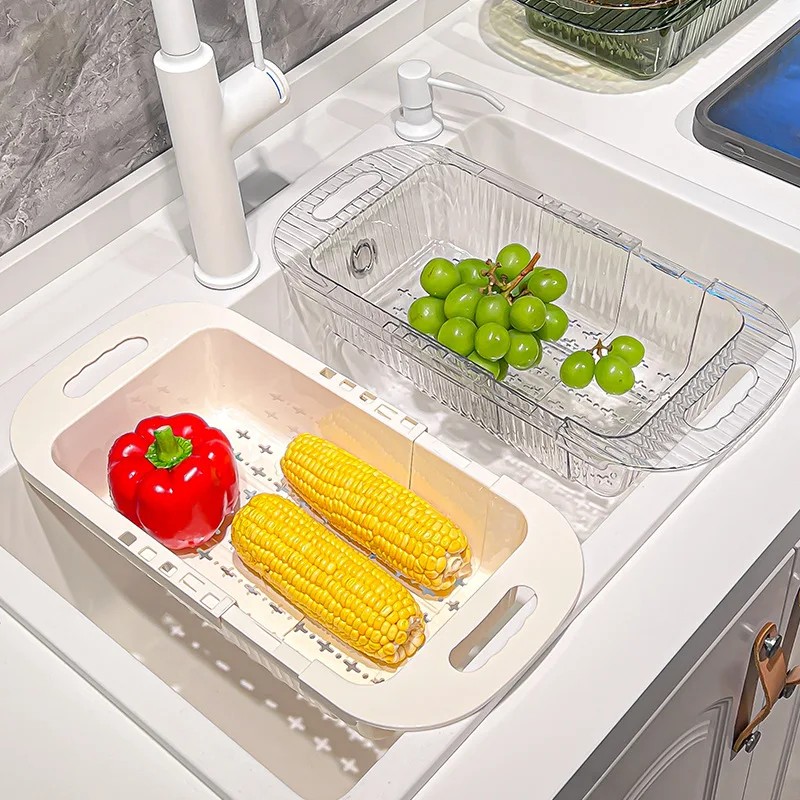 

Kitchen Retractable Vegetable Washing Basin Drain Basket with Handle Household Sink Vegetable and Fruit Cleaning Filter Basket