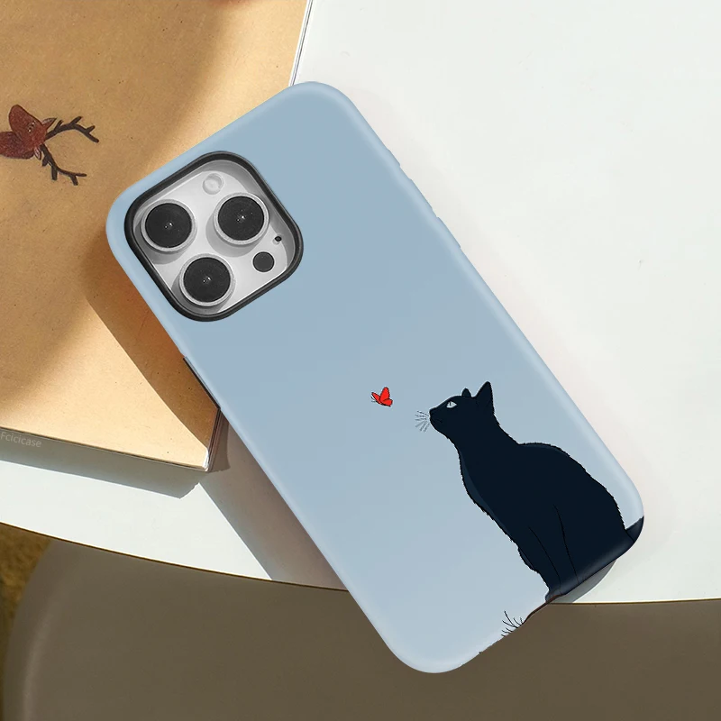 Fcicicase Matte Phone Case For iPhone 16 15 14 Plus 13 12 Pro Max 17 Air Black Cat For Magsafe Magnetic Wireless Charge Cover - view 6