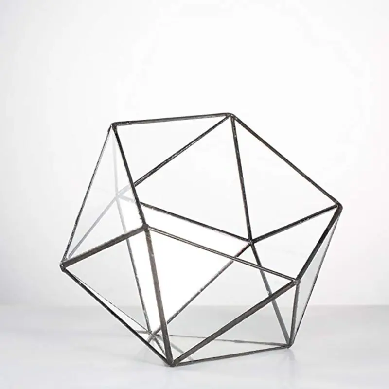 Modern Artistic Clear Glass Jewelry Box Geometric Pentagon Succulent Moss Dropship