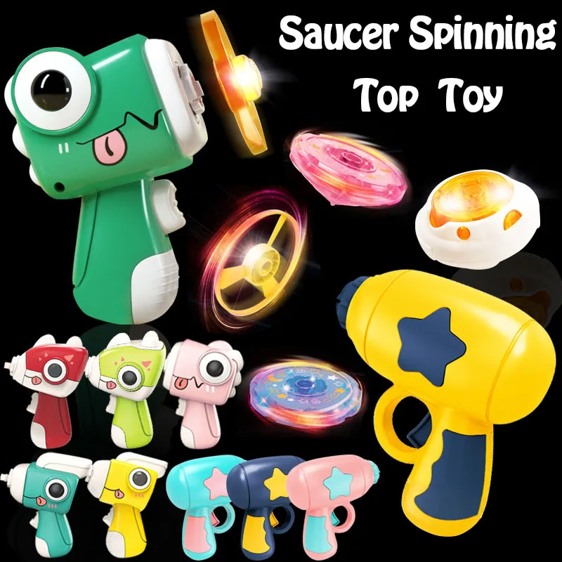 Children Saucer Launcher Pistol Outdoor Spinning Top Dinosaur Gun Toys Flying Disc Bamboo Dragonfly Ejection Luminous Gyroscope