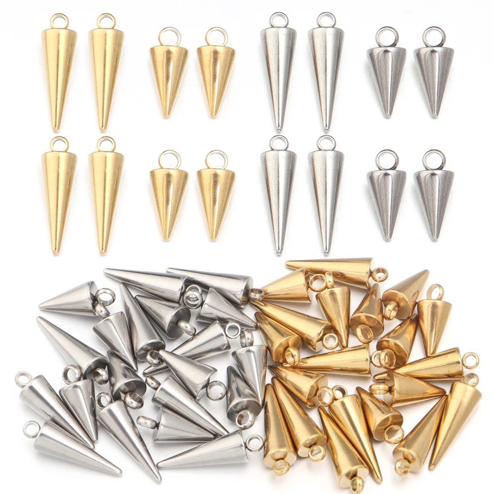 10PCS Stainless Steel Cone Charms Pendants Retro Bullet Spike Beads Charms for Women Man Hoop Earring Necklace Jewelry Making