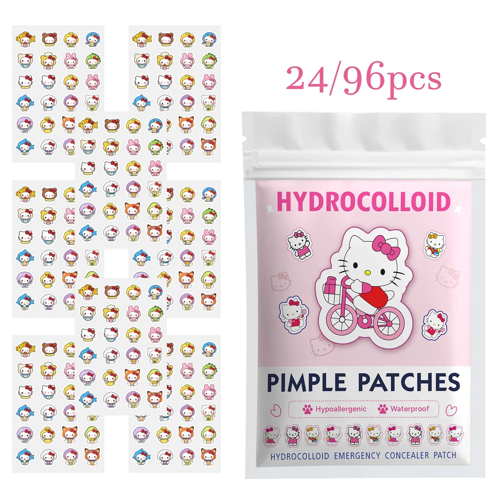 24/96PCS Sanrio Hello Kitty Hydrocolloid Spot Patches Salicylic Acid Centella Cover Blemishes Invisible