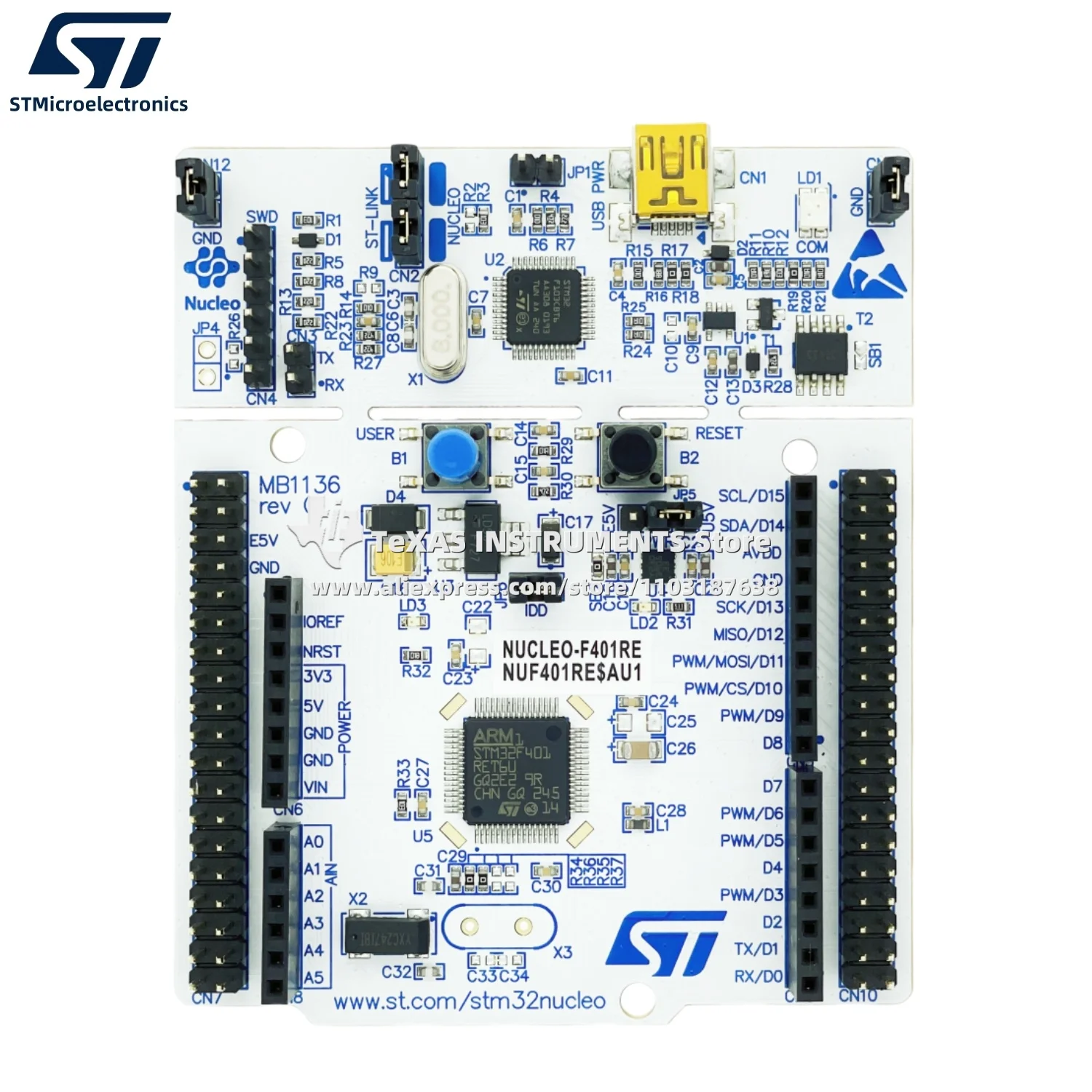 【TI Official】 لوحة تطوير NUCLEO-F401RE STM32 Nucleo-64 مع STM32F401RE MCU، تدعم اتصال Arduino وST morpho