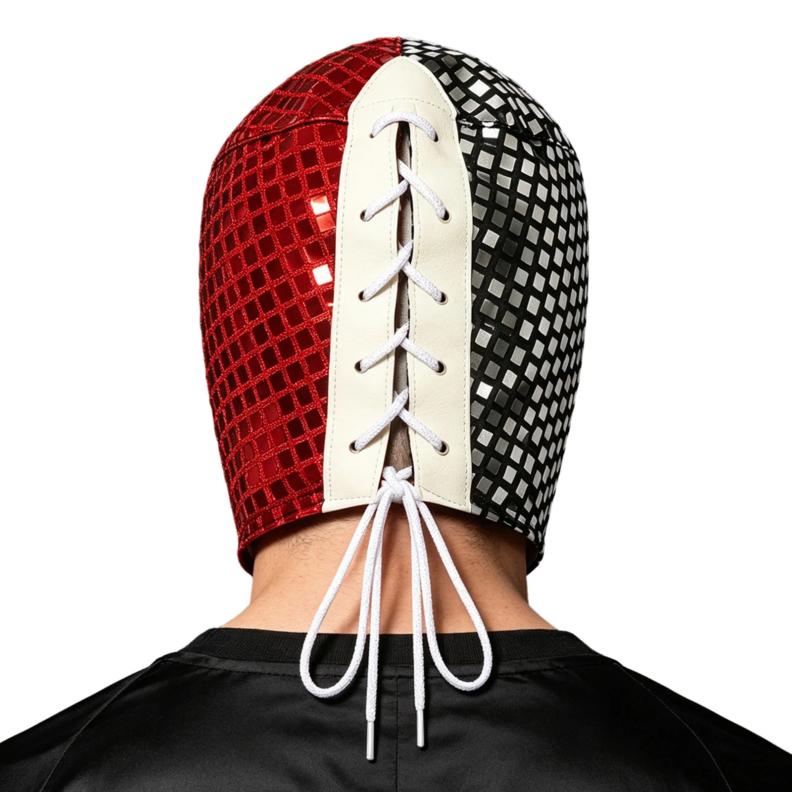 Men Color-blocked Shiny Sequin Headgear Lace-up Hood Costume Accessory for Halloween Role-playing Theme Party