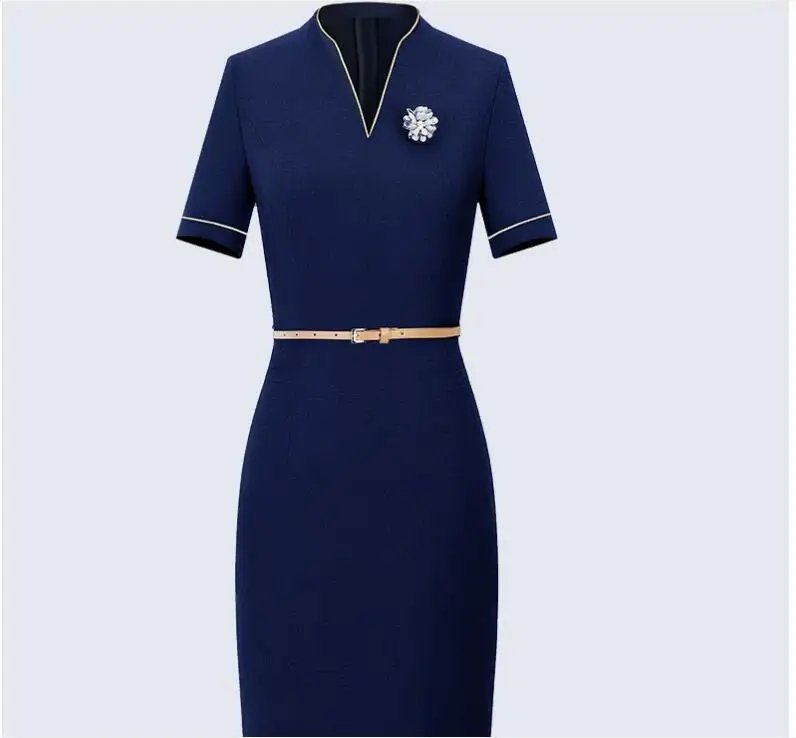 Assistente di volo uniforme estate estetista vestito donna blu lavoro