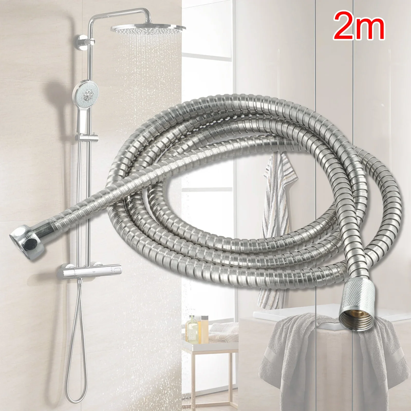 

Stainless Steel Shower Hose Flexible Tube Kit For Handheld Showerhead 2m Bathroom Shower Water Hose Extension