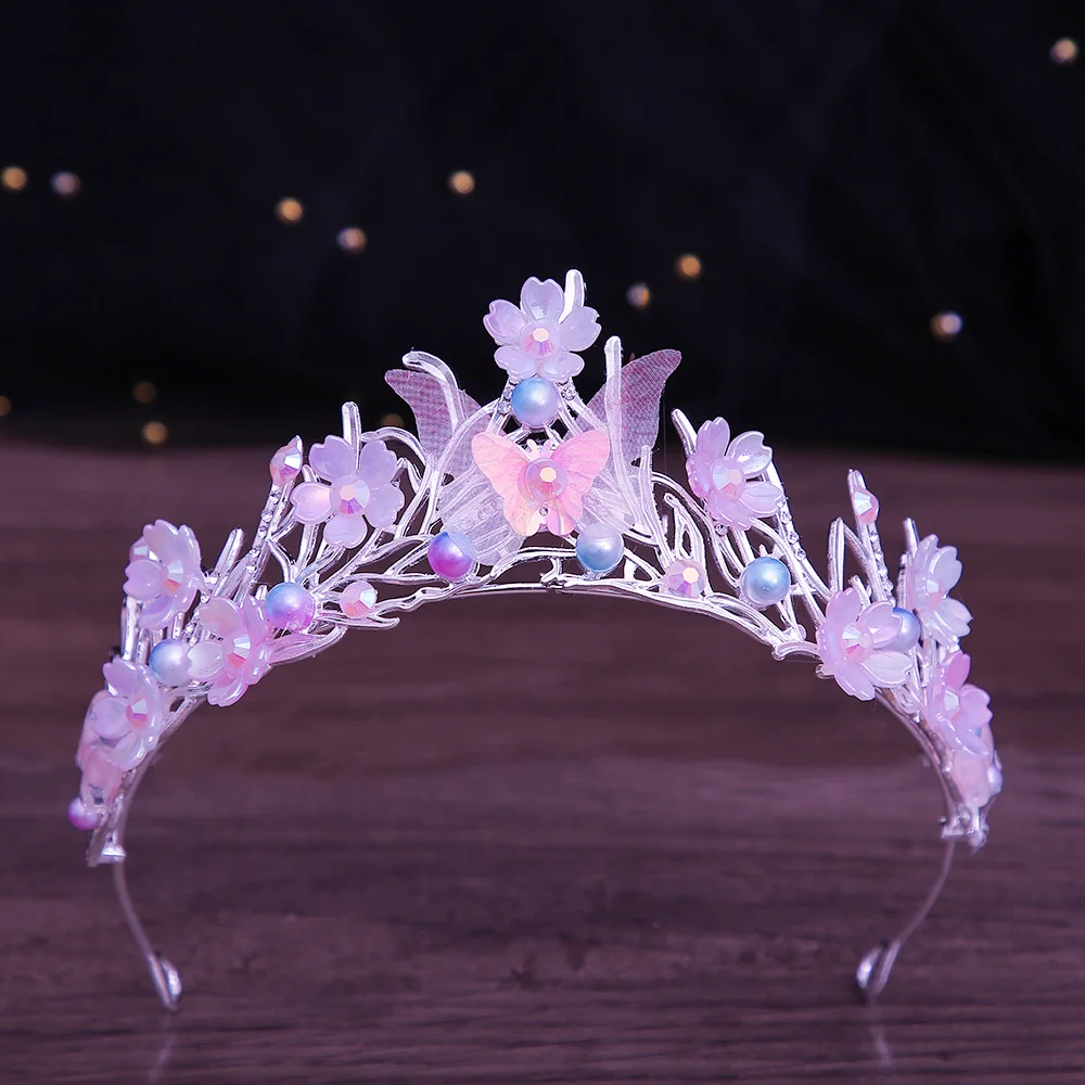 KMVEXO Butterfly Flowers Crown Pearls Hair Accessories for Women Girls Birthday Party Tiaras Costume Natural Hair Dress Jewelry