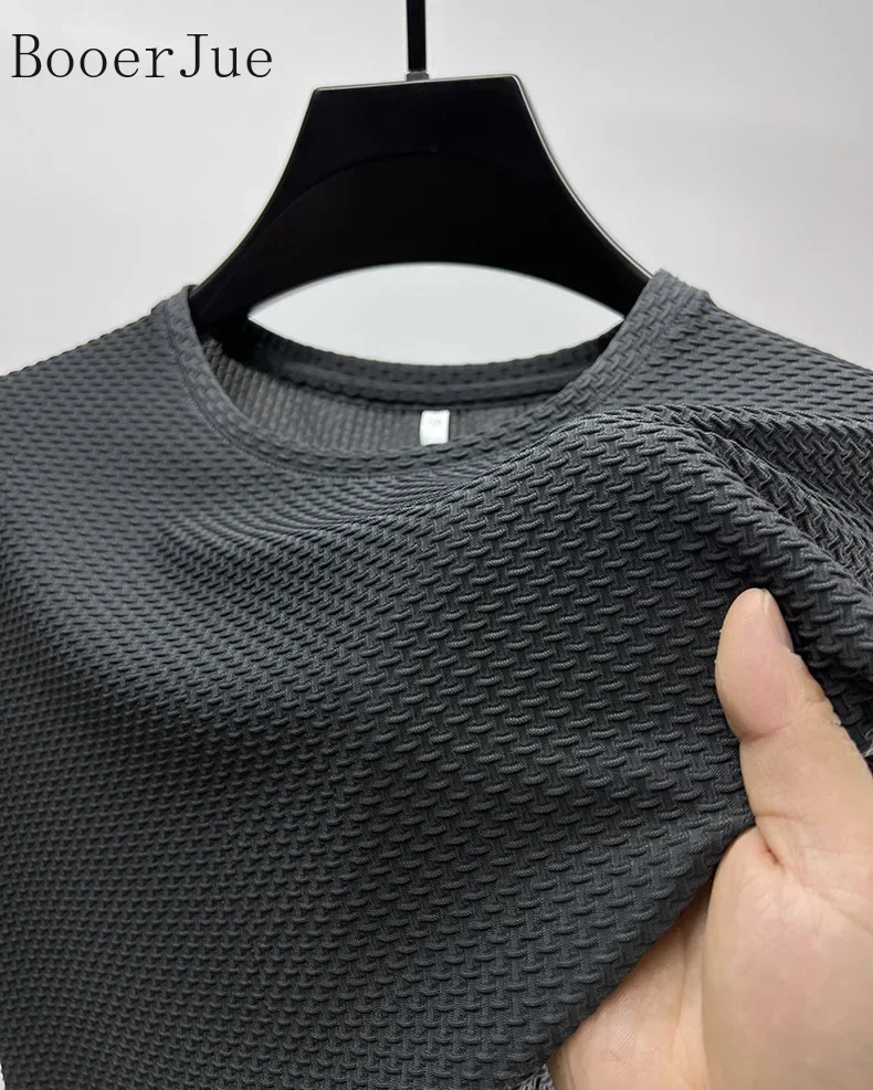 Markenkleidung 6XL Sommer Eisseide Hochwertige Einfarbige Kurzarm-T-Shirts für Herren Atmungsaktives Modisches T-Shirt für Männer – Detail 12