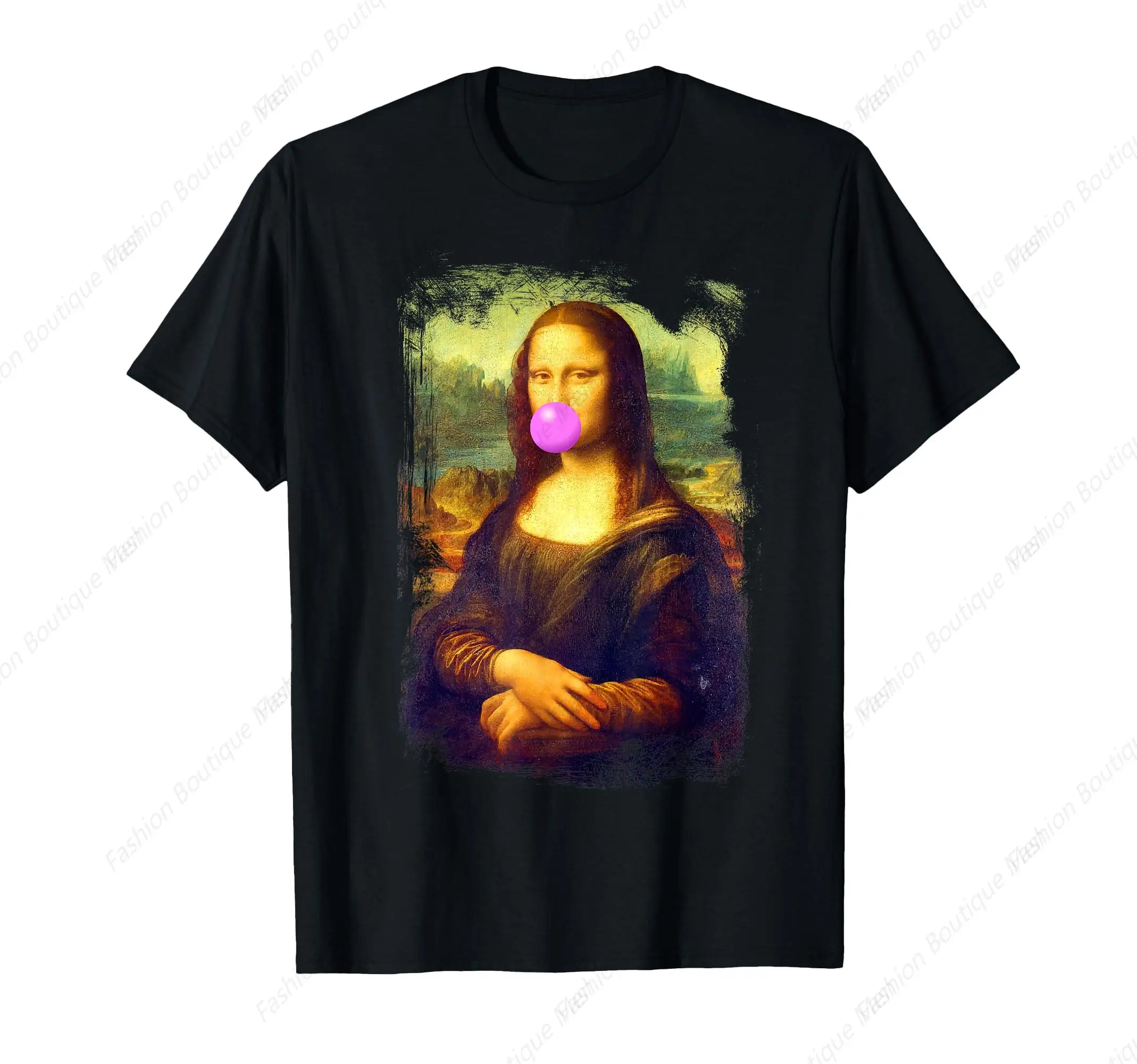 

Mona Lisa Blowing Bubble Gum T-Shirt Men Women Casual Short Sleeve Personalized Top