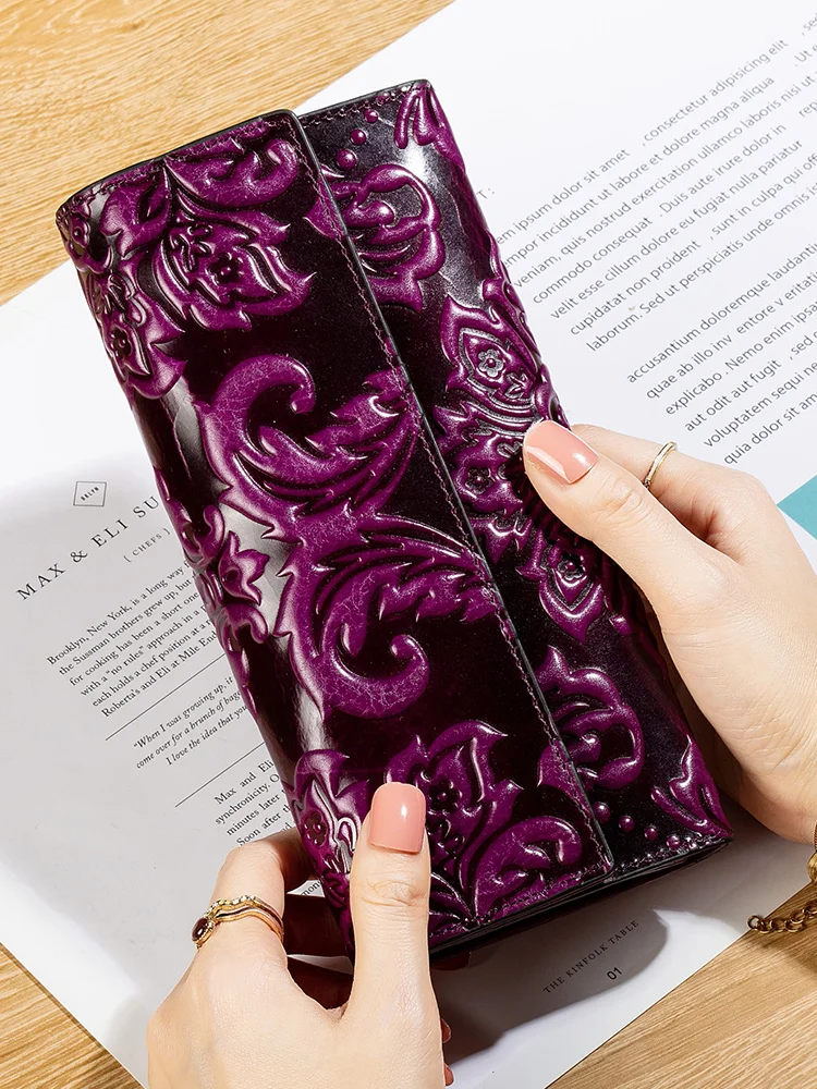 long-genuine-leather-wallet-for-women-multi-card-slot-money-holder-high-end-pure-leather-original-flower-stamping-wallet