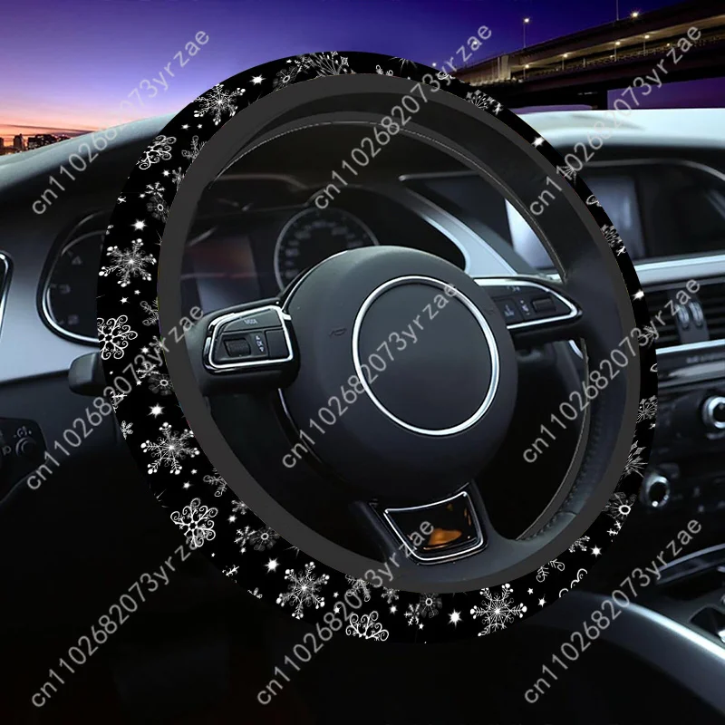 

White Snowflake Car Steering Wheels Cover Universal Type Environmental Friendly Comfort Non-slip Breathable Steering Wheel Wrap