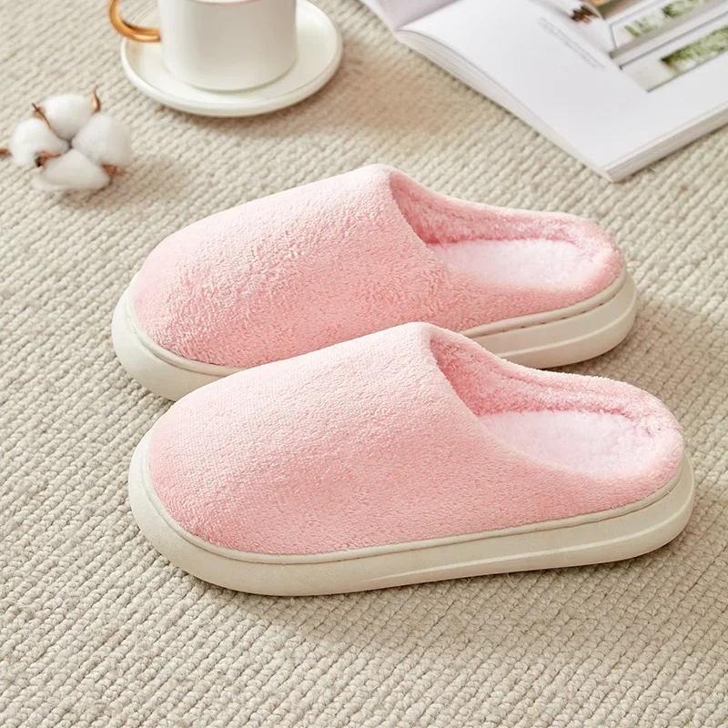 Nova cor sólida dos homens casa chinelos feminino slides macios casual inverno quente de pelúcia interior apartamentos casais quarto conciso sapatos peludos