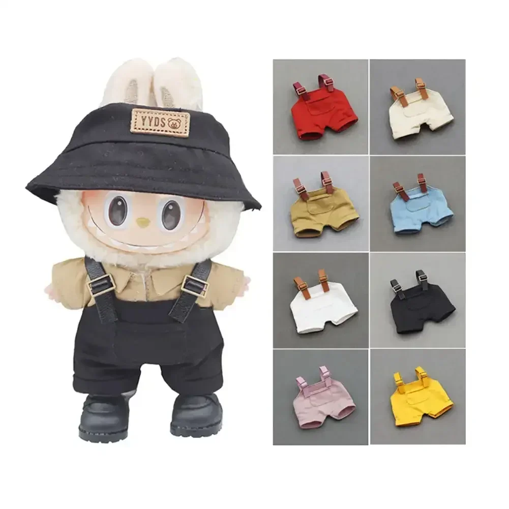 17cm Mini Doll'S Clothes Outfit Accessories for Labubu V1 V2 Striped Overalls Hats Glasses Shoes Cool Handsome Clothing Gift