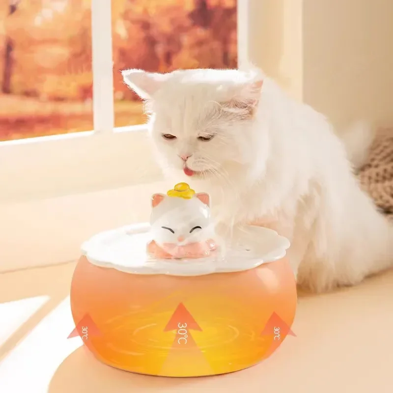 Drinker For Cat Pet Fountain Ceramic Winter Warm,Smart Auto Pet Water Dispenser 30℃ Heated,Cat Drinking Bowls Kitten Water Bowls