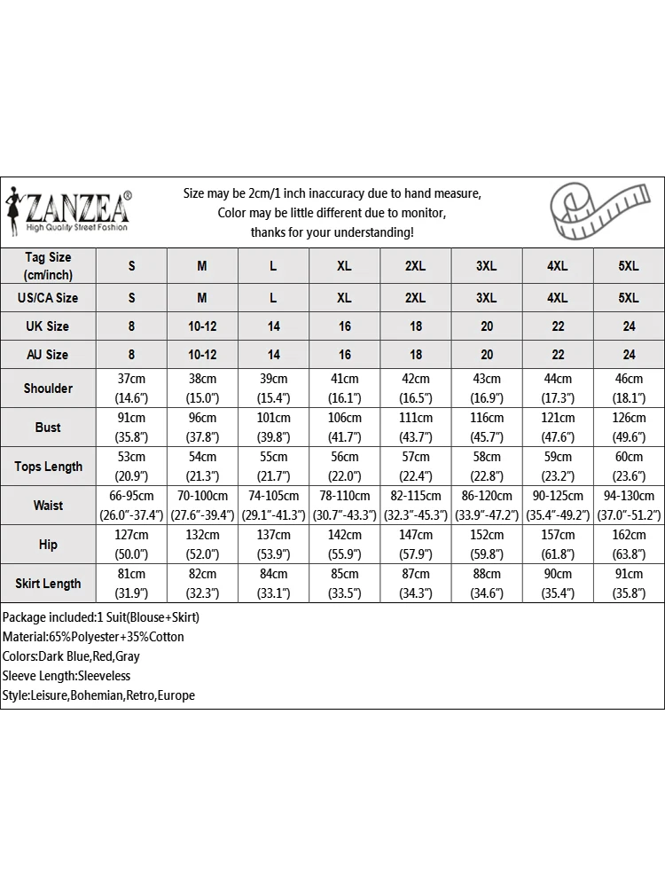 2 szt. Damskie eleganckie pasujące zestawy ZANZEA letnia bluzka bez rękawów zestawy sukienek 2 szt. Stroje świąteczne moda dresy do pracy 2024
