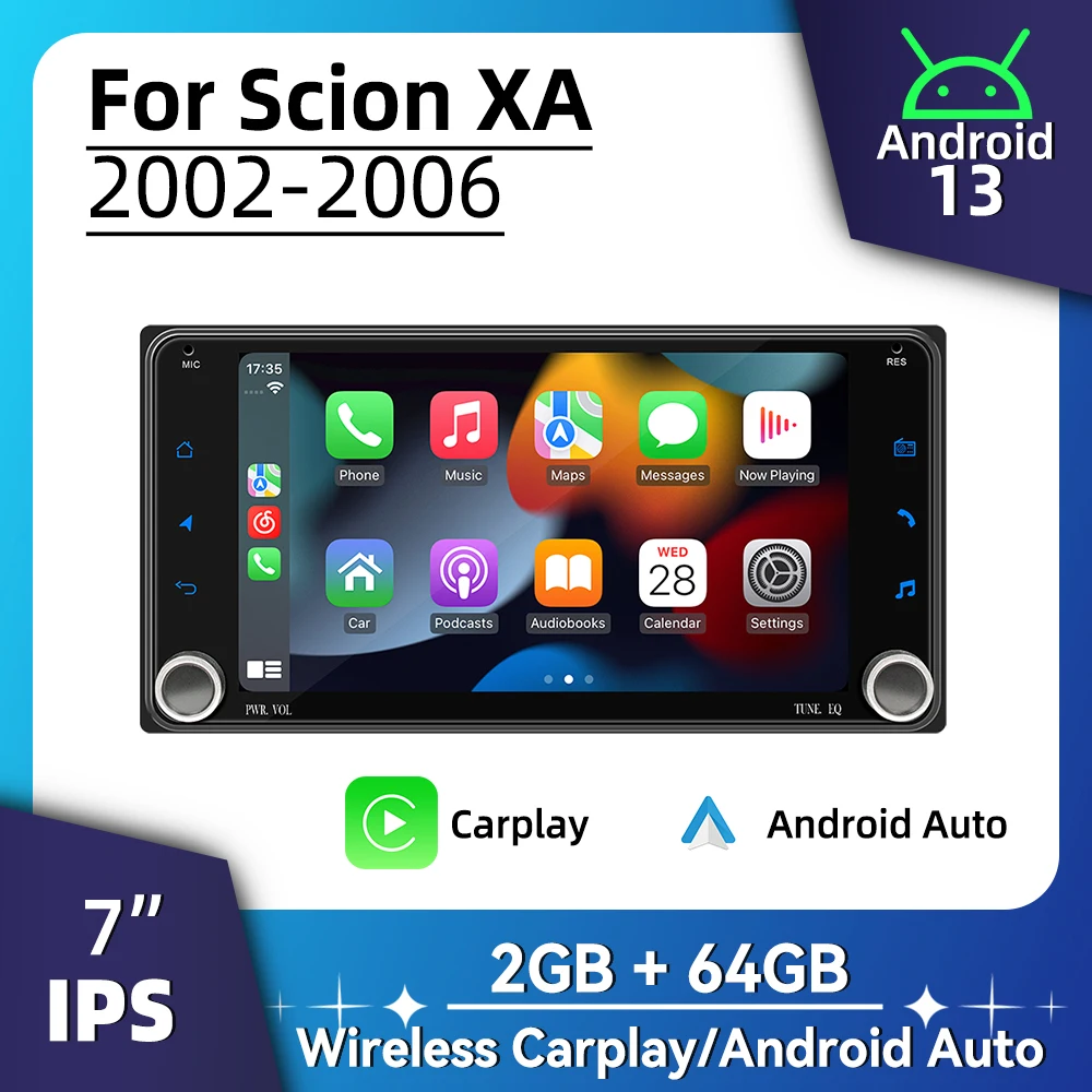 7" Screen Android 2 Din Car Radio for Scion XA 2002-2006 Wireless Carplay, Android Auto Multimedia Head Unit Stereo