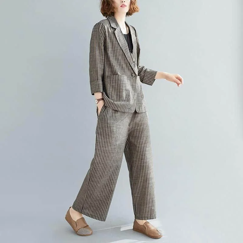 Pants Suits for Women Polo-neck Suit Jackets and Straight-leg Pants Two Piece Set for Women LOOSE High Street Women Clothing
